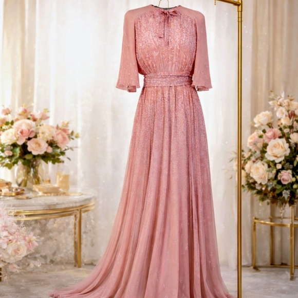 Giambattista Valli Dresses & Skirts - Giambattista Valli silk gown pink floral Maxi Dress, Garden Party, Wedding, Sz 8